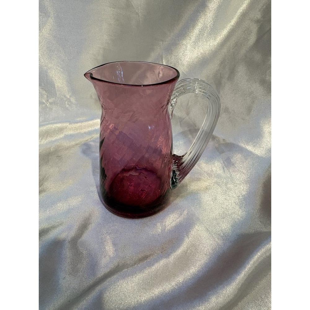 Fenton Cranberry Diamond Optic Glass Creamer Applied Clear Handle